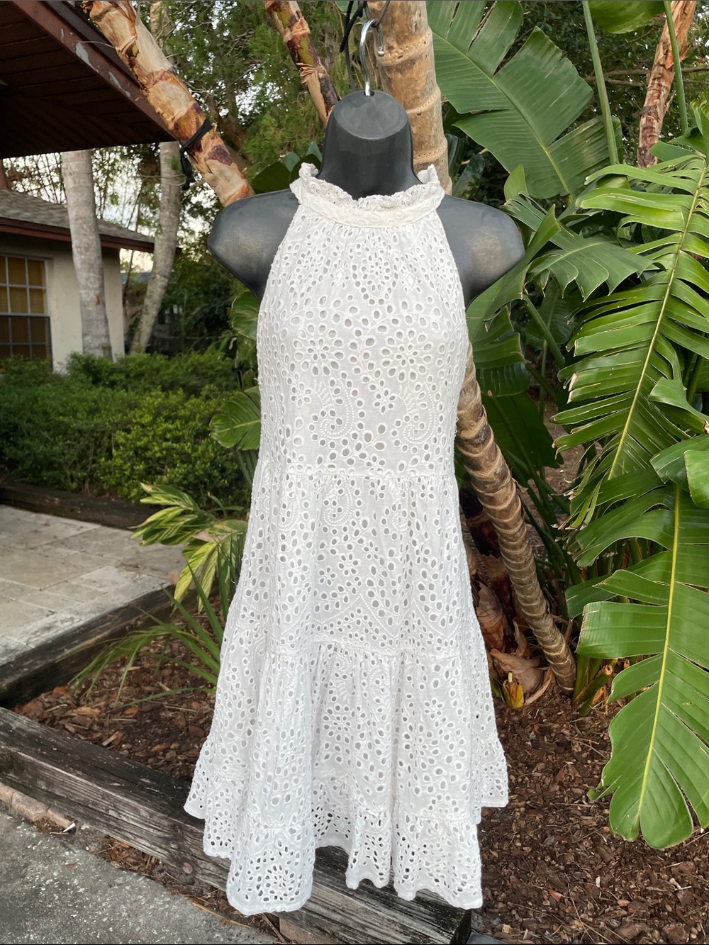 Eliza J eyelet lace, trapeze tiered dress